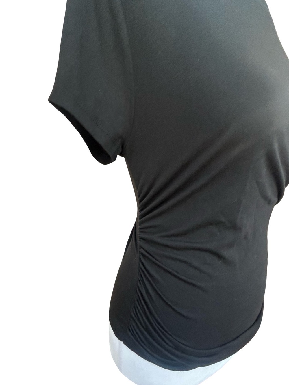 Sofia Vergara simple solid black Ruched Side short Sleeves fitted tee NWT SM - Picture 7 of 12